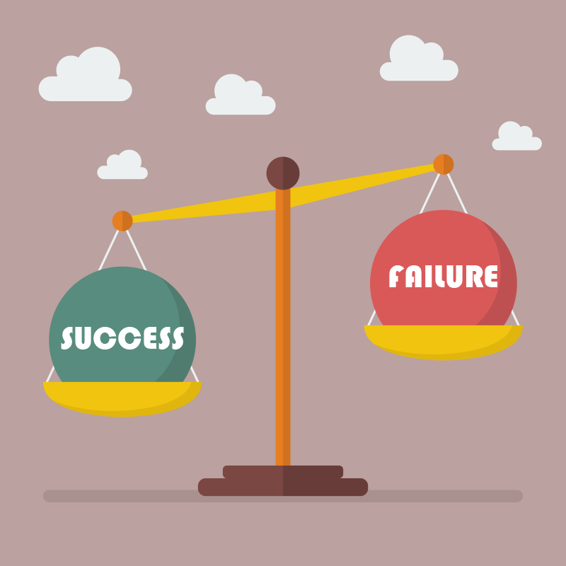 Illustration of Success and Failure on a scale, with Success weighing heavier than Failure