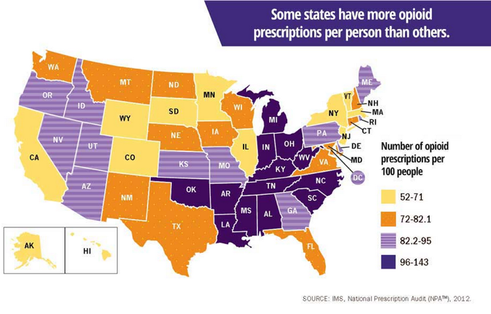 Graphic of opioid prescriptions by state